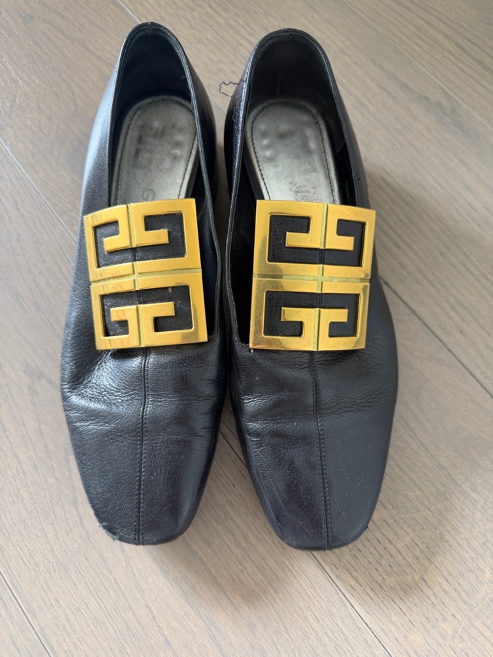 Givenchy Black Leather Slip-On Loafers with Gold Emblem